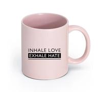 AYUEHBN cerámica Vajilla de Cerámica para Hogar Frase de meditación: Inhala amor, exhala odio （11oz/320ml） Tazas de cerámica para el hogar o el trabajo Rosa