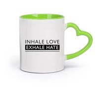 AYUEHBN cerámica Vajilla de Cerámica para Hogar Frase de meditación: Inhala amor, exhala odio （11oz/320ml） Tazas de cerámica para el hogar o el trabajo Verde