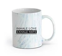 AYUEHBN cerámica Vajilla de Cerámica para Hogar Frase de meditación: Inhala amor, exhala odio （11oz/320ml） Tazas de cerámica para el hogar o el trabajo Azul mármol
