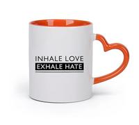 AYUEHBN cerámica Vajilla de Cerámica para Hogar Frase de meditación: Inhala amor, exhala odio （11oz/320ml） Tazas de cerámica para el hogar o el trabajo Naranja