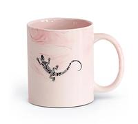 AYUEHBN cerámica Vajilla de Cerámica para Hogar Hermoso y ágil adorno de animalito lagarto （11oz/320ml） Para café, sopa, té, leche, latte, chocolate caliente, para mujeres y hombres Rosa mármol