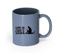 AYUEHBN cerámica Vajilla de Cerámica para Hogar La vida es mejor con los gatos. Leer más frases. （11oz/320ml） Tazas de cerámica para el hogar o el trabajo Gris azulado