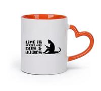 AYUEHBN cerámica Vajilla de Cerámica para Hogar La vida es mejor con los gatos. Leer más frases. （11oz/320ml） Tazas de cerámica para el hogar o el trabajo Naranja