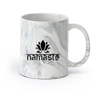 AYUEHBN cerámica Vajilla de Cerámica para Hogar Namaste Flor De Loto Yoga Palabras Sánscritas （11oz/320ml） Elegante y duradero: apto para microondas y lavavajillas Negro mármol