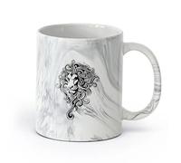 AYUEHBN cerámica Vajilla de Cerámica para Hogar Resumen El Rey León Animal Depredador Africano （11oz/320ml） Tazas de cerámica para el hogar o el trabajo Negro mármol