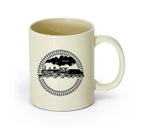 AYUEHBN cerámica Vajilla de Cerámica para Hogar Tren Locomotora Transporte Ferroviario （11oz/320ml） Para café, sopa, té, leche, latte, chocolate caliente, para mujeres y hombres Amarillo claro
