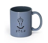 AYUEHBN cerámica Vajilla de Cerámica para Hogar Yoga Meditación Budismo Hinduismo Hindú （11oz/320ml） Apto para lavavajillas y microondas, para la oficina y el hogar Gris azulado