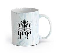 AYUEHBN cerámica Vajilla de Cerámica para Hogar Yoga Meditación del Loto Budismo Hinduismo （11oz/320ml） Para café, sopa, té, leche, latte, chocolate caliente, para mujeres y hombres Azul mármol