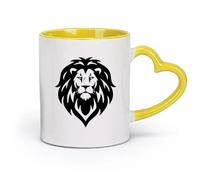 AYUEHBN Cerámica Vasos de cerámica para el hogar Logotipo de cabeza de león Animal salvaje africano （11 oz/320 ml） Apto para lavavajillas y microondas, para oficina y hogar Amarillo