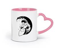 AYUEHBN Cerámica Vasos de cerámica para el hogar Surf Surfer Waves Ocean Water Sport （11oz/320ml） Regalo único de oficina para mujeres y hombres Rosa