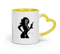 AYUEHBN ceramics Ceramic Coffee Cup sex appeal Girl Woman Female With Gun Weapon （11oz/320ml） Stylish & Durable - Microwave & Dishwasher Safe Yellow