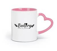 AYUEHBN ceramics Ceramic Coffee Mug Bakery Words Bakeshop Bread And Pastries Logo （11oz/320ml） fine china (ceramic) Pink