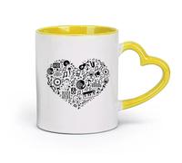 AYUEHBN ceramics Ceramic Coffee Mug Musical Notes Music School Radio Guitar Headphones （11oz/320ml） for Milk Tea Cola Water Yellow