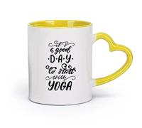 AYUEHBN ceramics Ceramic Coffee Mug Quote Words Yoga Center It's a Good Day to Start （11oz/320ml） Great Gift for Lovers Yellow