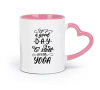 AYUEHBN ceramics Ceramic Coffee Mug Quote Words Yoga Center It's a Good Day to Start （11oz/320ml） Great Gift for Lovers Pink