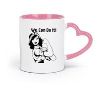 AYUEHBN ceramics Ceramic Coffee Mug We Can Do It Pin Up Beauty Girl Power Retro Woman （11oz/320ml） for Espresso, Tea- Set Pink