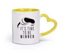 AYUEHBN ceramics Ceramic Cups with Handles Game Phrase Time To Winner VR Gamer Room （11oz/320ml） Great Gift for Lovers Yellow