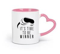 AYUEHBN ceramics Ceramic Cups with Handles Game Phrase Time To Winner VR Gamer Room （11oz/320ml） Great Gift for Lovers Pink