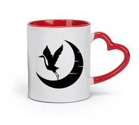 AYUEHBN ceramics Ceramic Mug Gift Box Latte Mug with Handle Crescent Moon Bird Flying Night （11oz/320ml） Restaurant, Office Red