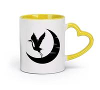 AYUEHBN ceramics Ceramic Mug Gift Box Latte Mug with Handle Crescent Moon Bird Flying Night （11oz/320ml） Restaurant, Office Yellow