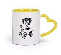 AYUEHBN ceramics Coffee Cup Palm Tropical Beach Sea Turtle Flower Travel （11oz/320ml） for Coffee, Soup, Tea, Milk, Latte, hot Cocoa, Ladies, Men Yellow