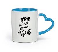 AYUEHBN ceramics Coffee Cup Palm Tropical Beach Sea Turtle Flower Travel （11oz/320ml） for Coffee, Soup, Tea, Milk, Latte, hot Cocoa, Ladies, Men Blue