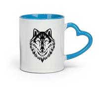 AYUEHBN ceramics Coffee Cups with Handle Beautiful Wolf Head Wild Animal Face （11oz/320ml） Stylish & Durable - Microwave & Dishwasher Safe Blue