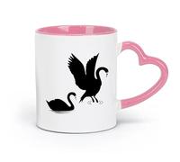 AYUEHBN ceramics Coffee Cups with Handle Couple Swans Romance Flying Birds （11oz/320ml） Humorous Gift for Coffee Lovers, Work Besties, Coworkers & Friends Pink