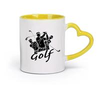AYUEHBN ceramics Coffee Cups with Handle Golf Game Player Sport Club Hobby Golfer （11oz/320ml） Cappuccino, Latte Macchiato, Tea, Espresso Yellow