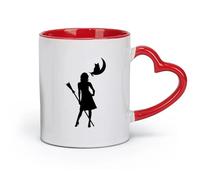 AYUEHBN ceramics Coffee Cups with Handle Which Girl Woman Broom Cat Moon （11oz/320ml） Coffee, Tea, Latte, Milk, Cocoa, Juice and Other Hot Drinks Red