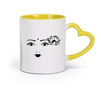 AYUEHBN ceramics Coffee & Hot Drinks Beautiful Indian Woman Face Girl Lotus Flower （11oz/320ml） Café or Restaurant Use Yellow