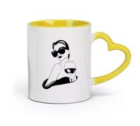 AYUEHBN ceramics Coffee & Hot Drinks Girl Fashion Lady With Glass Of Wine Bar Drink （11oz/320ml） for Tea, Hot Chocolate Yellow