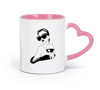 AYUEHBN ceramics Coffee & Hot Drinks Girl Fashion Lady With Glass Of Wine Bar Drink （11oz/320ml） for Tea, Hot Chocolate Pink