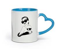 AYUEHBN ceramics Coffee & Hot Drinks Girl Fashion Lady With Glass Of Wine Bar Drink （11oz/320ml） for Tea, Hot Chocolate Blue