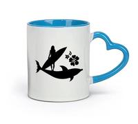 AYUEHBN ceramics Coffee & Hot Drinks Surfer Girl Beach Style Surfing Flowers Dolphin （11oz/320ml） for Tea, Hot Chocolate Blue