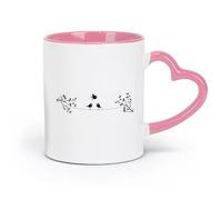 AYUEHBN ceramics Coffee Mug with Handle - Classic Ceramic Birds on Wire on Two Branches （11oz/320ml） and Microwave-Safe Pink