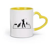 AYUEHBN ceramics Coffee Mug with Handle - Classic Ceramic Golf Resort Club Golfer Player （11oz/320ml） Restaurant, Office Yellow