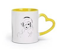 AYUEHBN ceramics Cool Tea and Coffee Mug Teen Girl Woman Musical Headphones Music （11oz/320ml） Ceramic Coffee Mug for Cappuccino Tea, Milk, Yellow