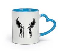 AYUEHBN ceramics Cups with Comfortable Handle Angels Knight Wings With Sword Warriors （11oz/320ml） fine china (ceramic) Blue