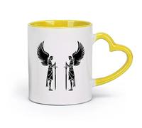 AYUEHBN ceramics Cups with Comfortable Handle Angels Knight Wings With Sword Warriors （11oz/320ml） fine china (ceramic) Yellow