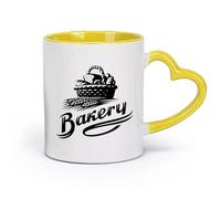 AYUEHBN ceramics Cups with Comfortable Handle Bakery Shop Bread Basket Baking Products （11oz/320ml） for Tea, Hot Chocolate Yellow