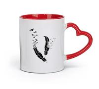 AYUEHBN ceramics Cups with Comfortable Handle Birds Flying of Feather Beautiful your （11oz/320ml） for Espresso, Tea- Set Red