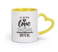 AYUEHBN ceramics Cups with Comfortable Handle Good Open Book Reading Love Quote Words （11oz/320ml） Great Gift for Lovers Yellow