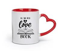 AYUEHBN ceramics Cups with Comfortable Handle Good Open Book Reading Love Quote Words （11oz/320ml） Great Gift for Lovers Red