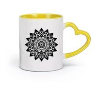 AYUEHBN ceramics Hot Chocolate Cups Circle Floral Ornament Pattern Beautiful Mandala （11oz/320ml） for Tea Coffee Milk Cappuccino Yellow