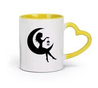 AYUEHBN ceramics Hot Chocolate Cups Fairy On The Moon Crescent Beautiful Girl Woman Silhouette （11oz/320ml） Restaurant, Office Yellow