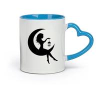 AYUEHBN ceramics Hot Chocolate Cups Fairy On The Moon Crescent Beautiful Girl Woman Silhouette （11oz/320ml） Restaurant, Office Blue