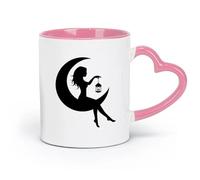 AYUEHBN ceramics Hot Chocolate Cups Fairy On The Moon Crescent Beautiful Girl Woman Silhouette （11oz/320ml） Restaurant, Office Pink