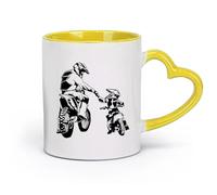 AYUEHBN ceramics Hot Chocolate Cups Motorcycle Family Father And Son Biker Bike Sport （11oz/320ml） for Tea, Coffee & Hot Drinks Yellow