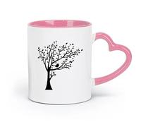 AYUEHBN ceramics Novelty Tea or Coffee Cup Cartoon Bird On The Tree Children's （11oz/320ml） Ceramic Coffee Mug for Cappuccino Tea, Milk, Pink
